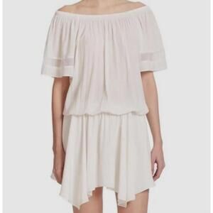 RAMY BROOK Jessica white off the shoulder shirred mini dress sz S